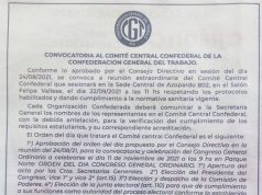 CGTRA: Convocatoria al COMITE CENTRAL CONFEDERAL Diario Crónica sábado 28/8 página 8.