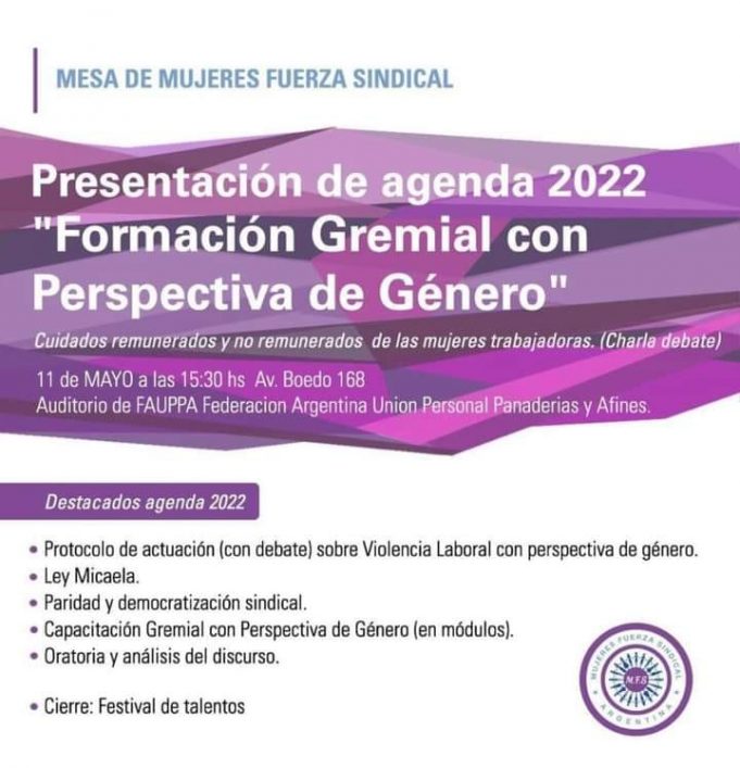 La MESA de MUJERES «FUERZA SINDICAL» presenta su Agenda de Trabajo 2022