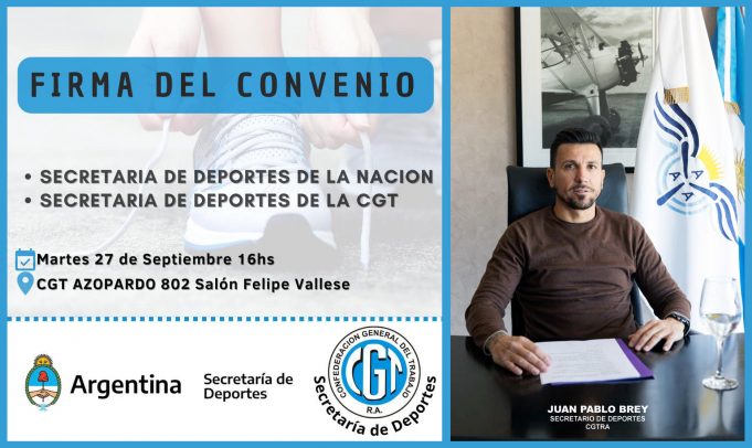 Secretarías de Deportes CGT y Nación firman el martes 16 hs. Convenio de Cooperación en el Vallese