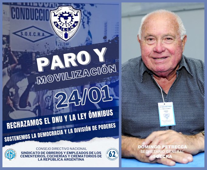 SOECRA PARA y MOVILIZA: Trabajadores de Cementerios, Cocherías y Crematorios en DEFENSA de la PATRIA